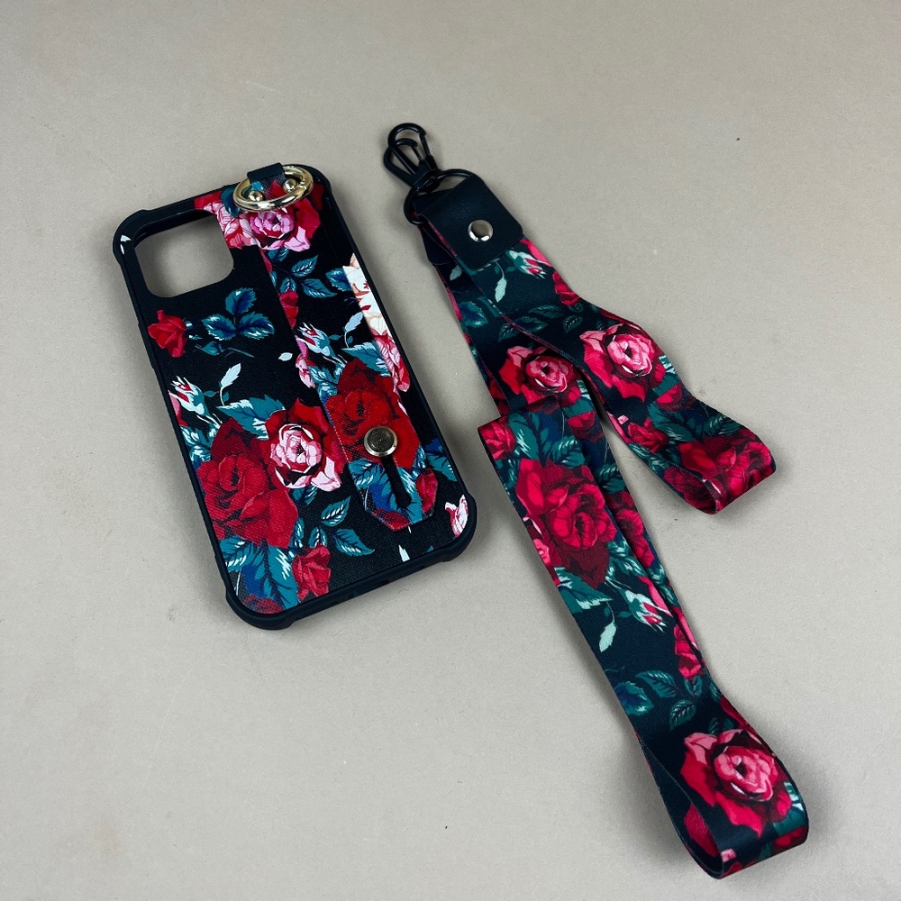 iPhone 13 PRO MAX Flower Case w/Wrist Strap Lanyard Cover